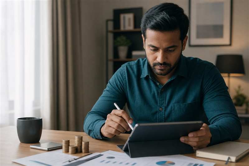 Calculadora e documentos sobre uma mesa